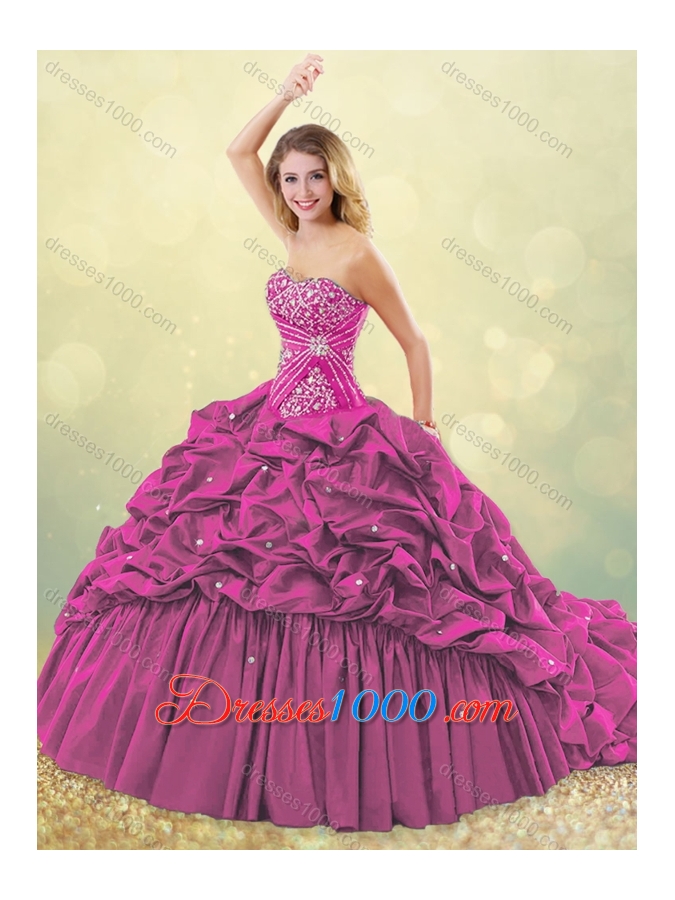 Clearance Big Puffy Brush Train Taffeta Quinceanera Dress in Purple