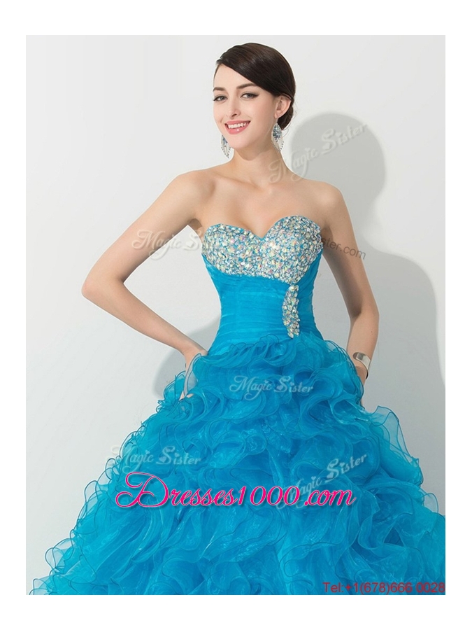 Clearance Princess Baby Blue Quinceanera Gown with Beading and Ruffles