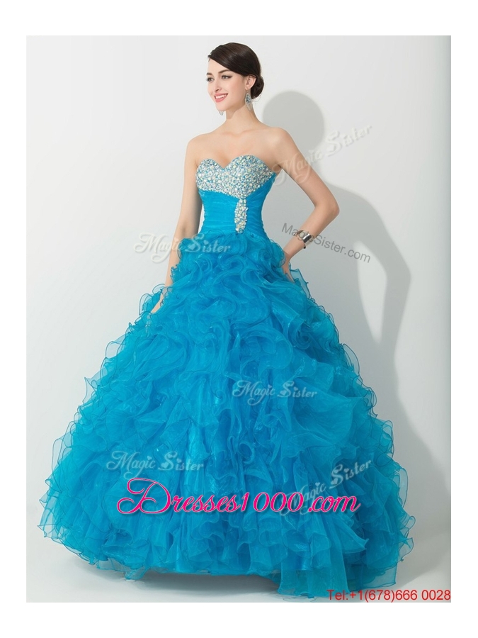 Clearance Princess Baby Blue Quinceanera Gown with Beading and Ruffles