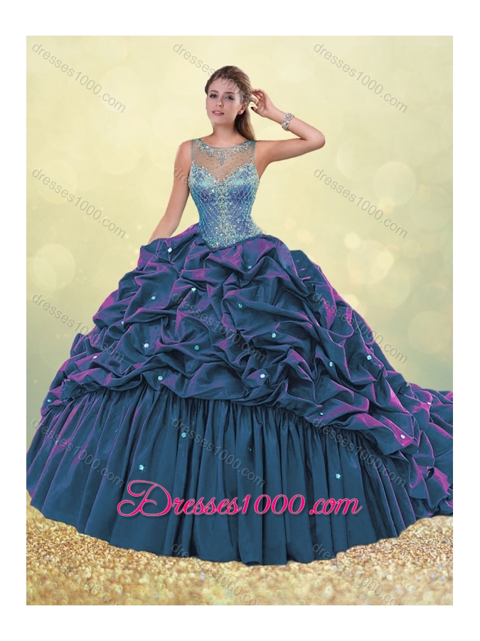 Clearance See Through Beaded and Bubble Quinceanera Dress in Dark Green