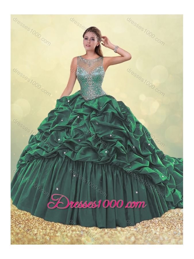 Clearance See Through Beaded and Bubble Quinceanera Dress in Dark Green
