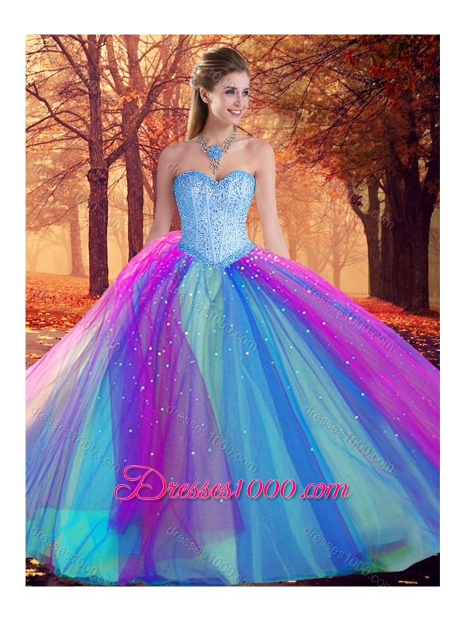 Colorful Multi Color Quinceanera Dress with Beading