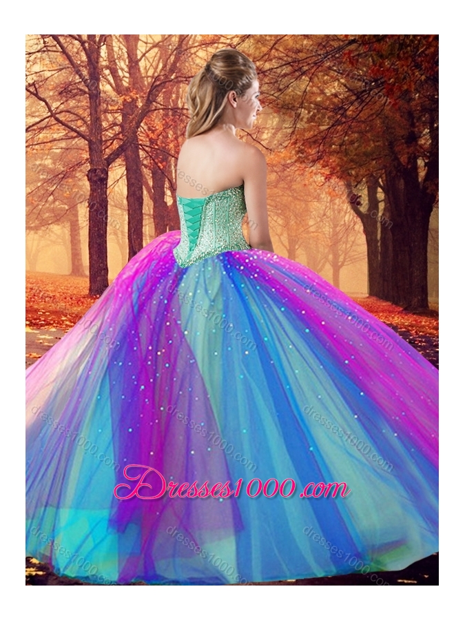Colorful Multi Color Quinceanera Dress with Beading
