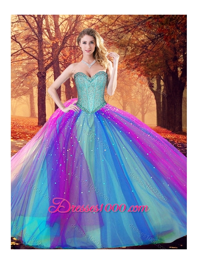 Colorful Multi Color Quinceanera Dress with Beading
