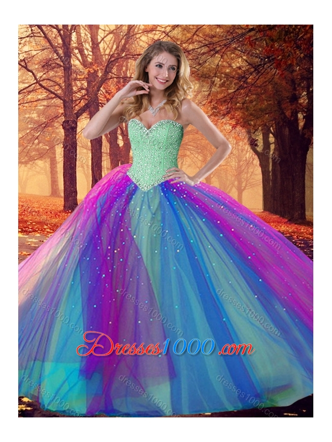 Custom Designed Multi Color Quinceanera Dress with Beading