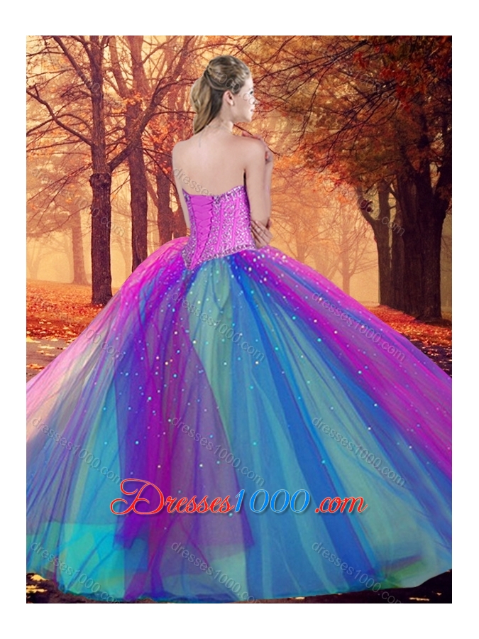 Custom Designed Multi Color Quinceanera Dress with Beading