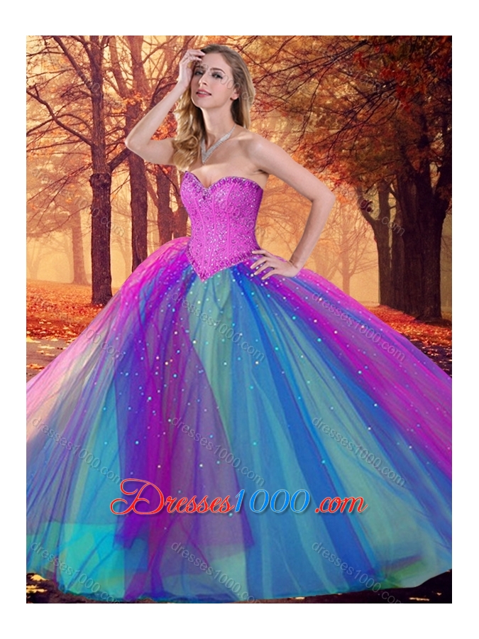 Custom Designed Multi Color Quinceanera Dress with Beading