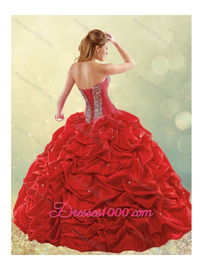 Designer Puffy Skirt Bubble Red Quinceanera Dress in Taffeta