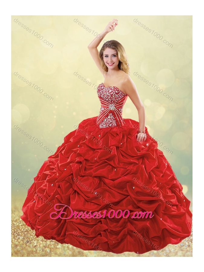 Designer Puffy Skirt Bubble Red Quinceanera Dress in Taffeta