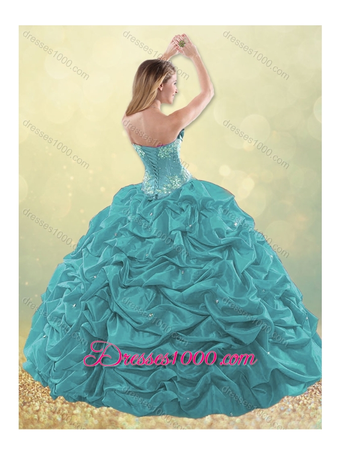 Latest Taffeta Teal Quinceanera Dress with Beading and Bubbles