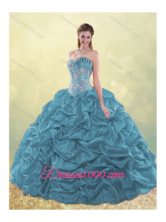 Latest Taffeta Teal Quinceanera Dress with Beading and Bubbles