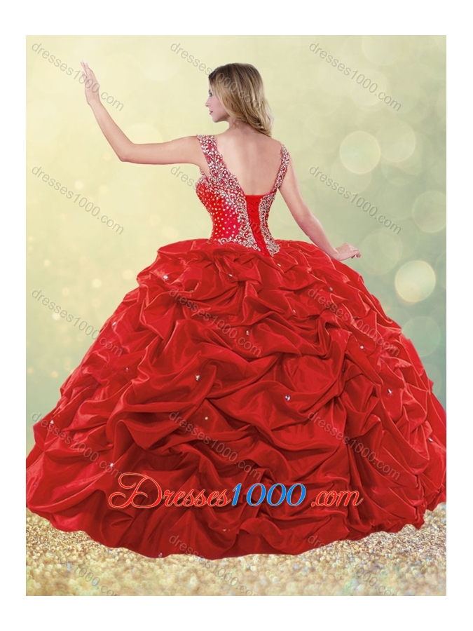Sweet Beaded Bodice Straps Taffeta Quinceanera Dress with Bubbles