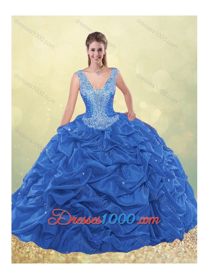 Sweet Beaded Bodice Straps Taffeta Quinceanera Dress with Bubbles