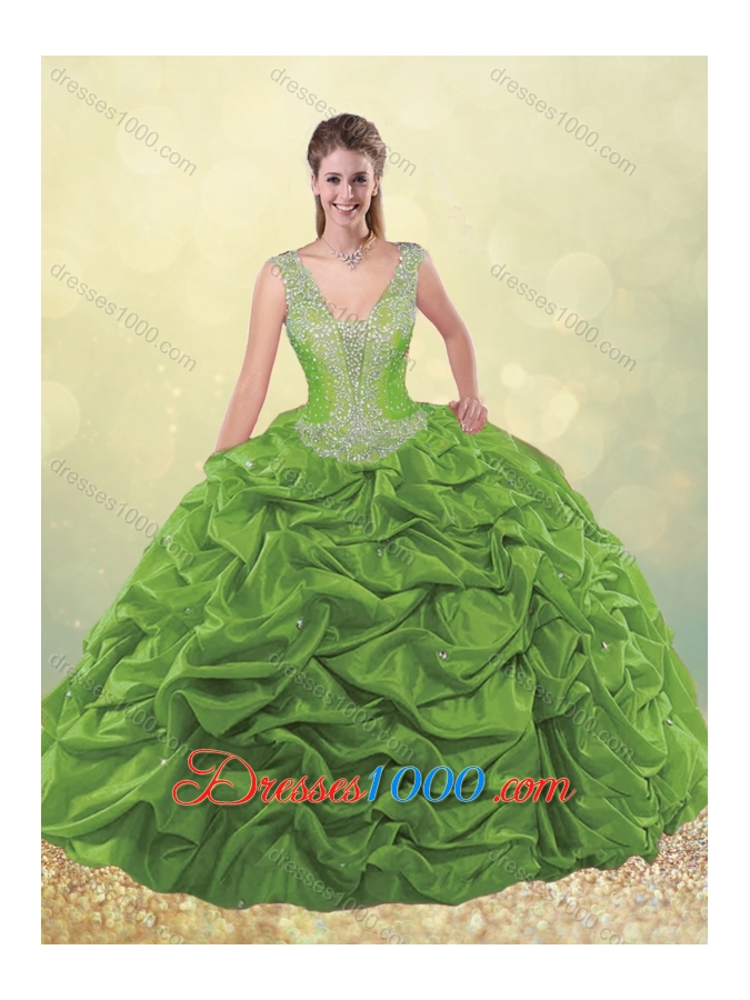 Sweet Beaded Bodice Straps Taffeta Quinceanera Dress with Bubbles