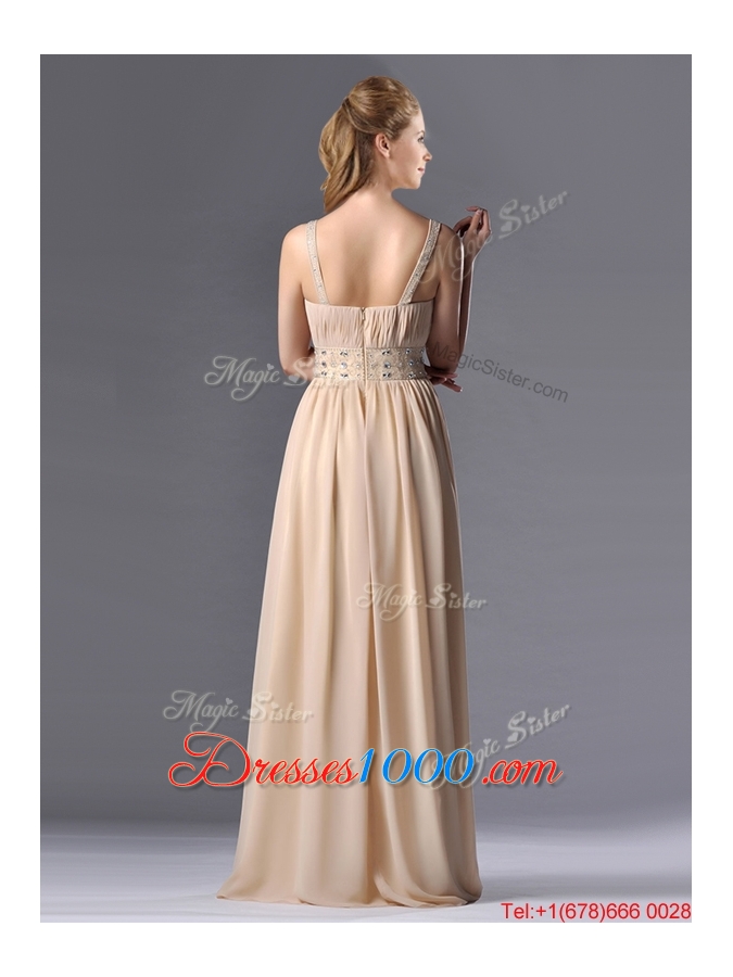 Champagne Empire Straps Beaded Chiffon Mother of Bride Dress for Graduation