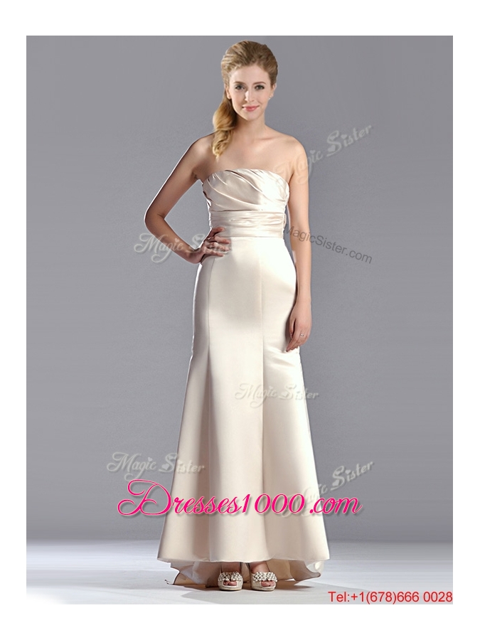 Cheap Off White Column Strapless Mother of Bride Dress with Brush Train