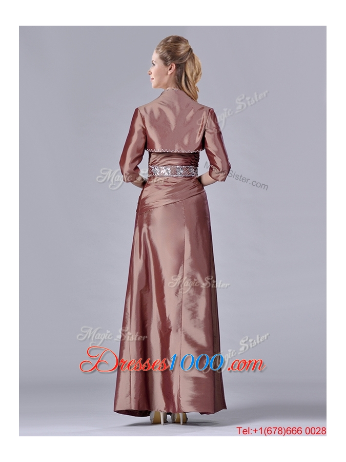 Column Sweetheart Brown Side Zipper Beaded Mother of Bride Dress with Jacket