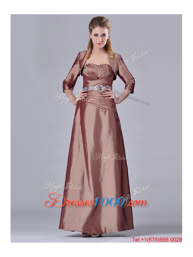 Column Sweetheart Brown Side Zipper Beaded Mother of Bride Dress with Jacket