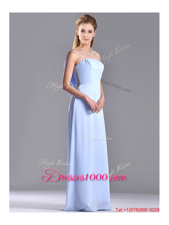 Elegant Spaghetti Straps Light Blue Long Mother of Bride Dress in Chiffon