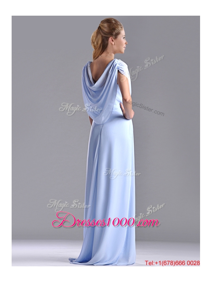 Elegant Spaghetti Straps Light Blue Long Mother of Bride Dress in Chiffon