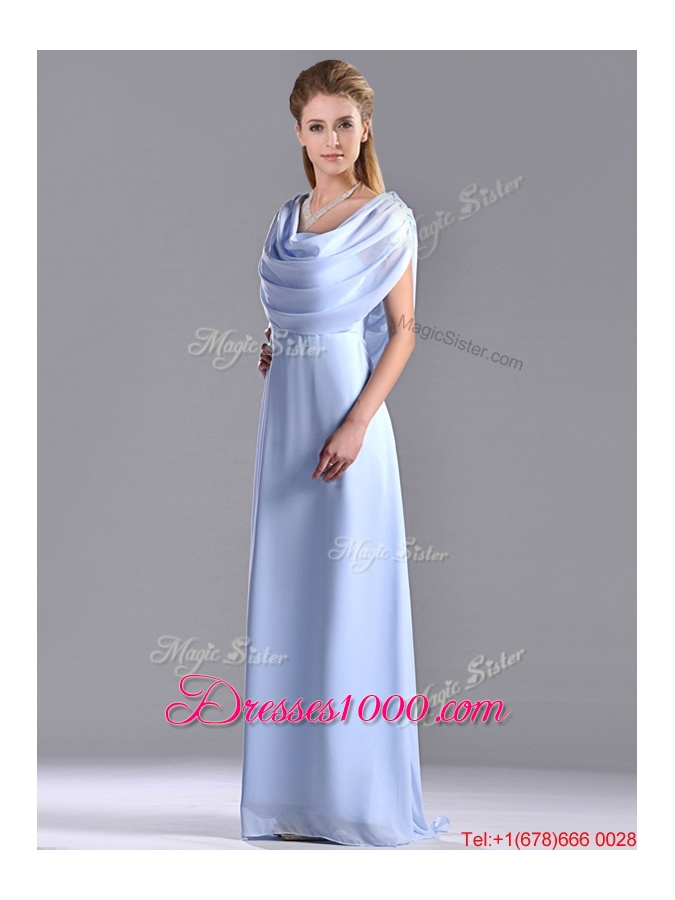 Elegant Spaghetti Straps Light Blue Long Mother of Bride Dress in Chiffon