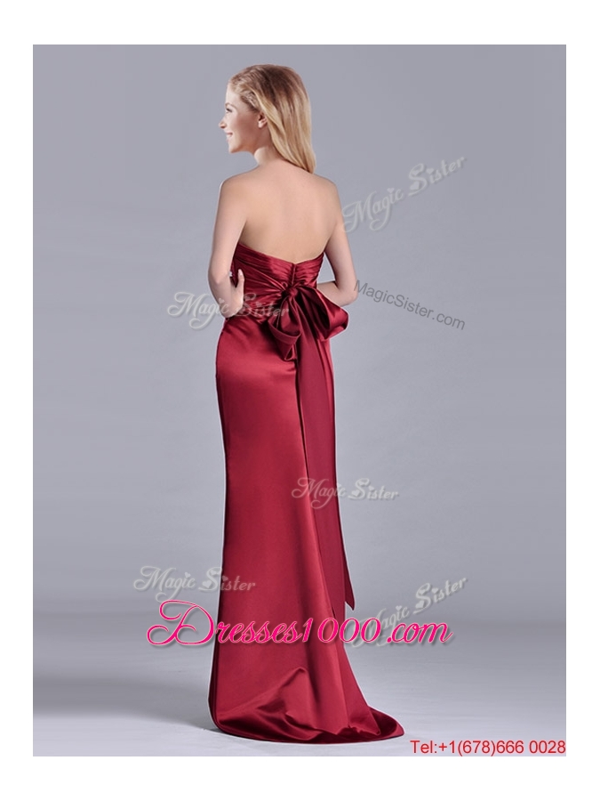 Fashionable Column Sweetheart Wine Red Mother of Bride Dress with Brush Train