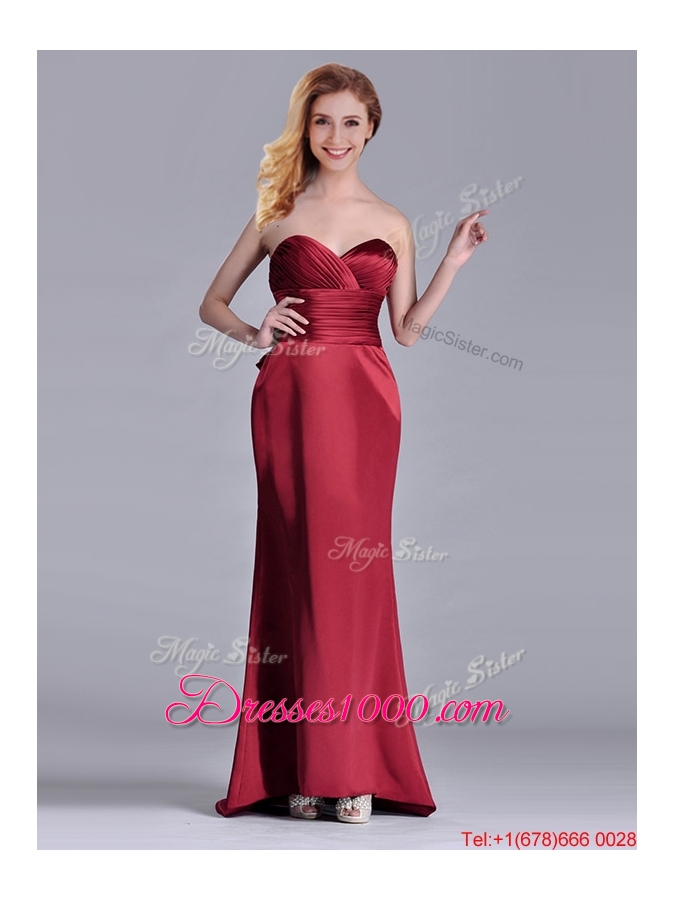 Fashionable Column Sweetheart Wine Red Mother of Bride Dress with Brush Train