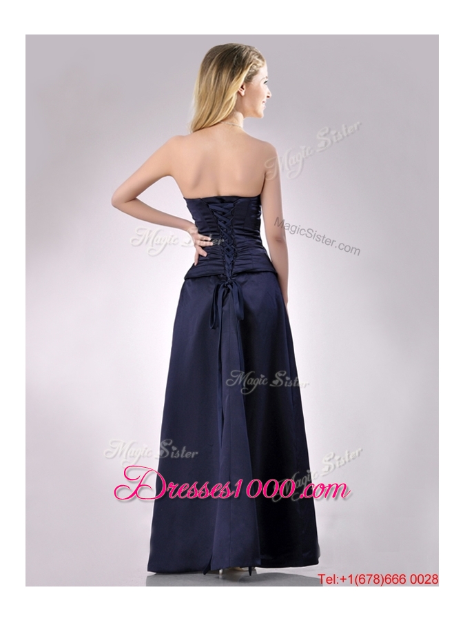 Fashionable Strapless Beaded Bust Long Mother of Bride Dress in Navy Blue