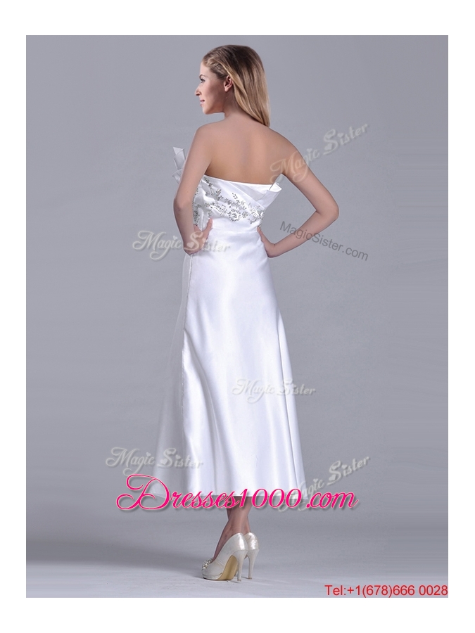Latest Asymmetrical Side Zipper White Mother of Bride Dress in Tea Length