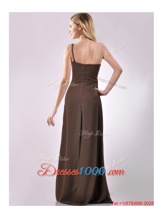 Low Price One Shoulder Taffeta Beaded Mother of Bride Dress in Brown
