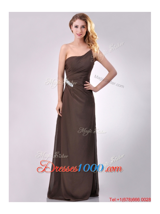Low Price One Shoulder Taffeta Beaded Mother of Bride Dress in Brown