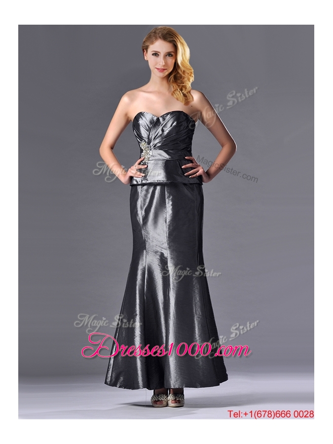 Mermaid Sweetheart Ankle-length Silver Mother of Bride Dress with Beading