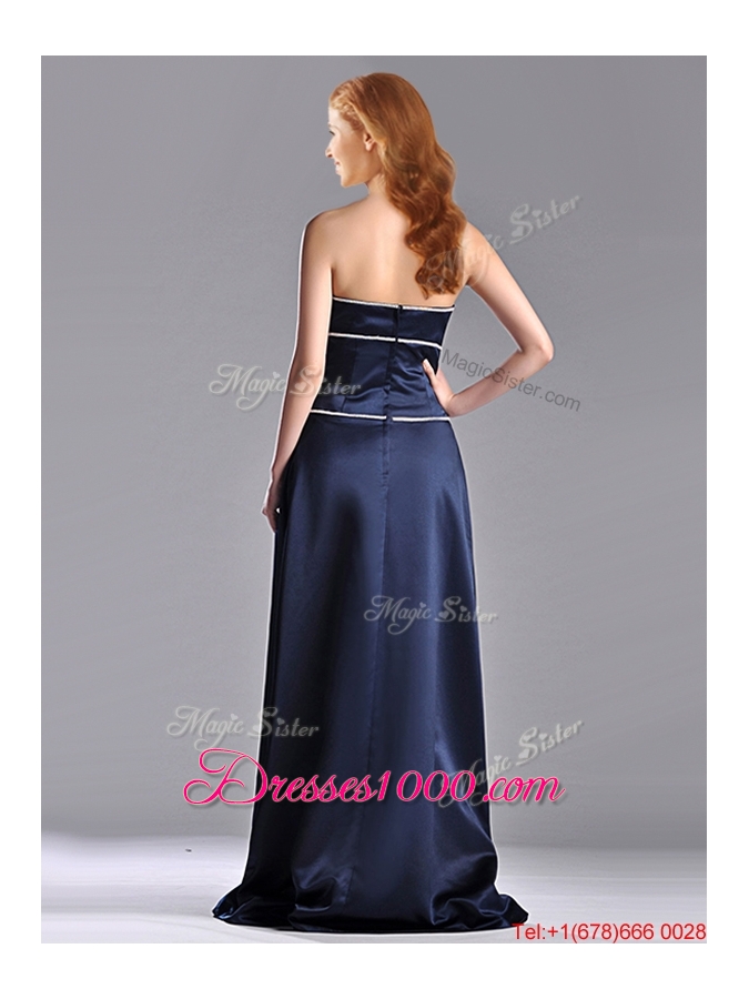 Fashionable Column Strapless Taffeta Long Mother of Bride Dress in Navy Blue