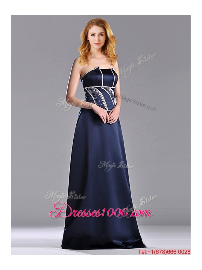 Fashionable Column Strapless Taffeta Long Mother of Bride Dress in Navy Blue