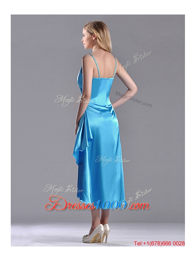 Classical Spaghetti Straps Baby Blue Dama Dress in Tea Length