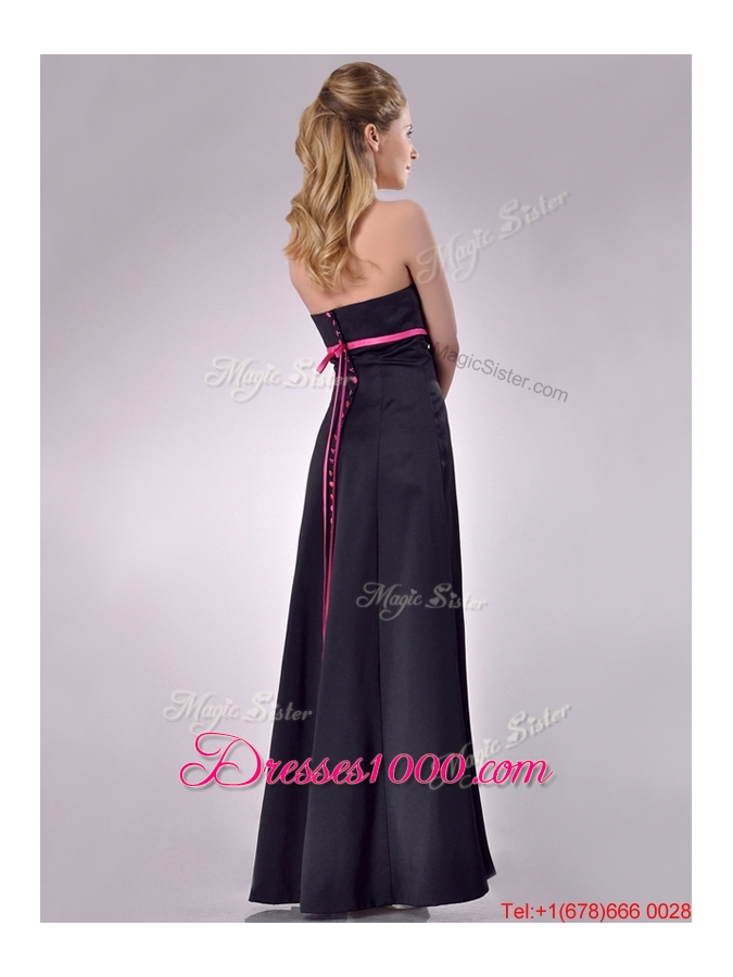 Classical Black Ankle Length Dama Dress with Hot Pink Belt