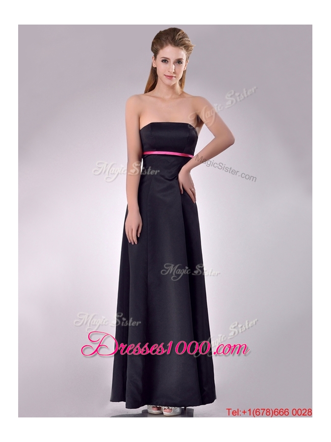 Classical Black Ankle Length Dama Dress with Hot Pink Belt