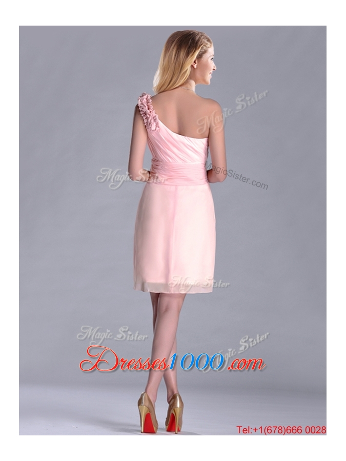 Exquisite One Shoulder Side Zipper Dama Dress in Baby Pink