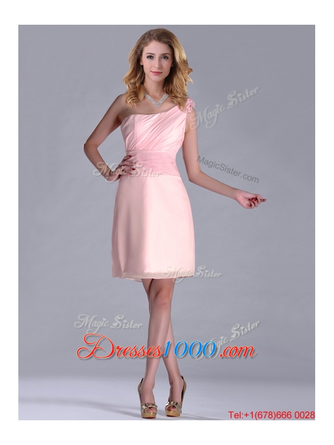 Exquisite One Shoulder Side Zipper Dama Dress in Baby Pink
