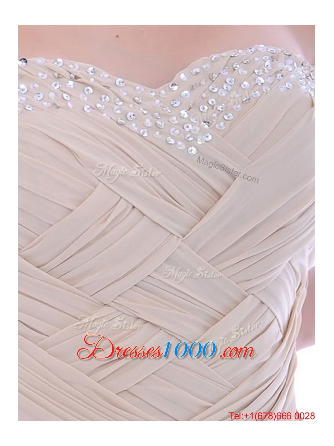 Fashionable Empire Champagne Chiffon Dama Dress with Beading and Ruching