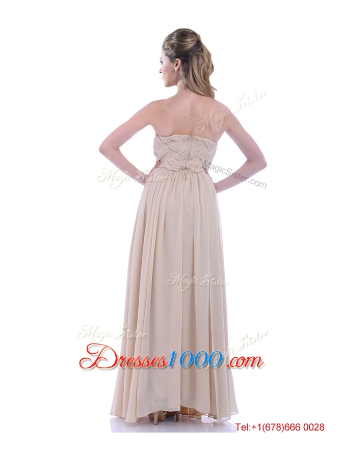 Fashionable Empire Champagne Chiffon Dama Dress with Beading and Ruching