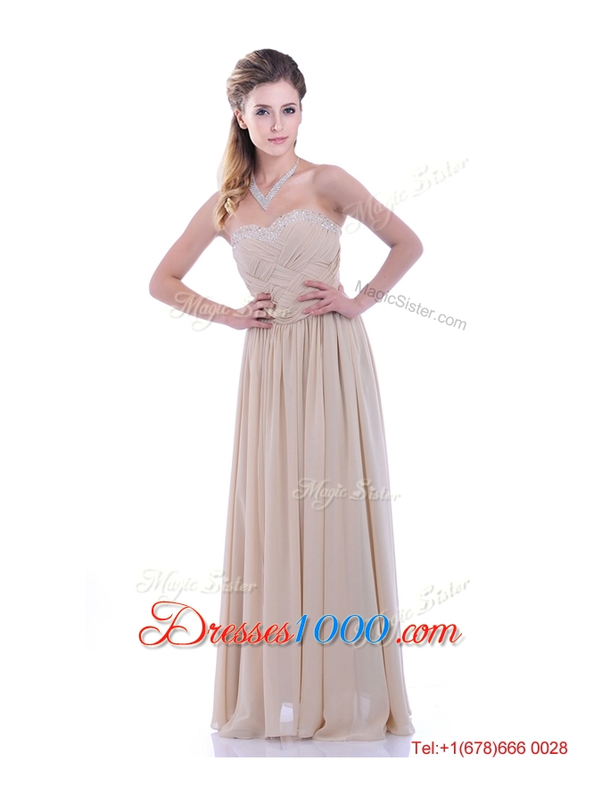 Fashionable Empire Champagne Chiffon Dama Dress with Beading and Ruching