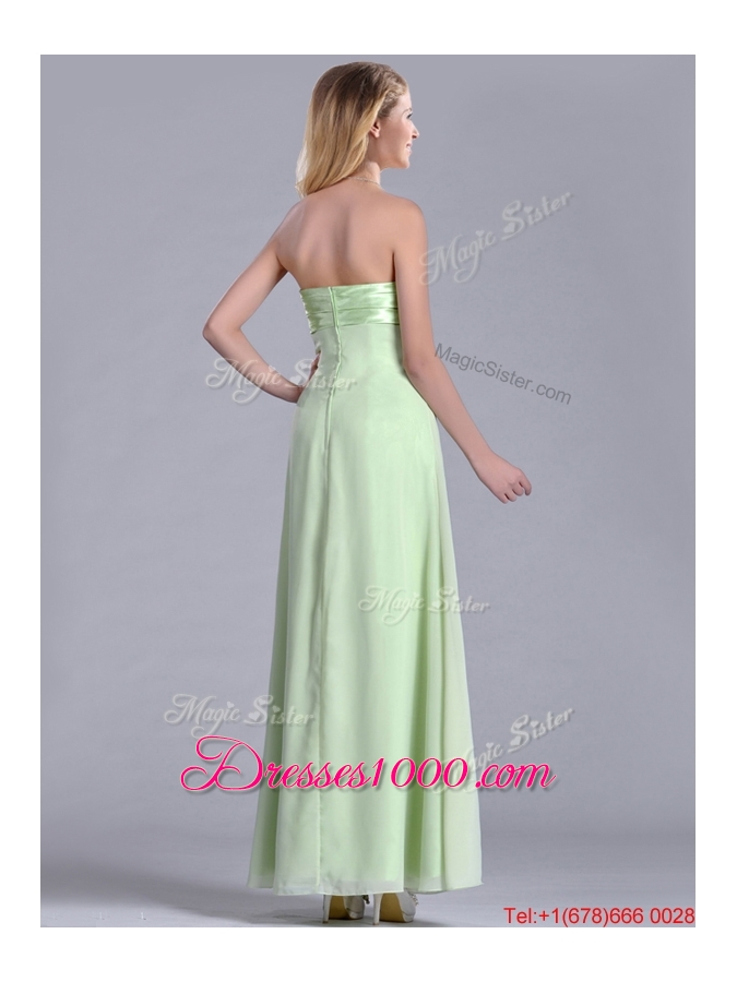 Latest Strapless Yellow Green Chiffon Dama Dress in Ankle Length