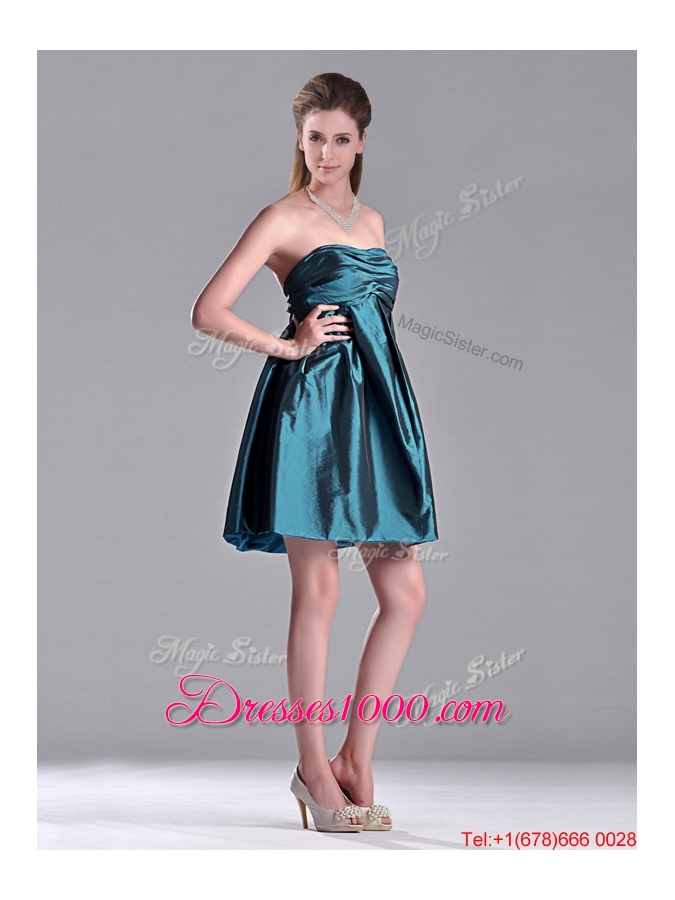 New Arrivals Strapless Ruched Taffeta Short Prom Dress in Teal