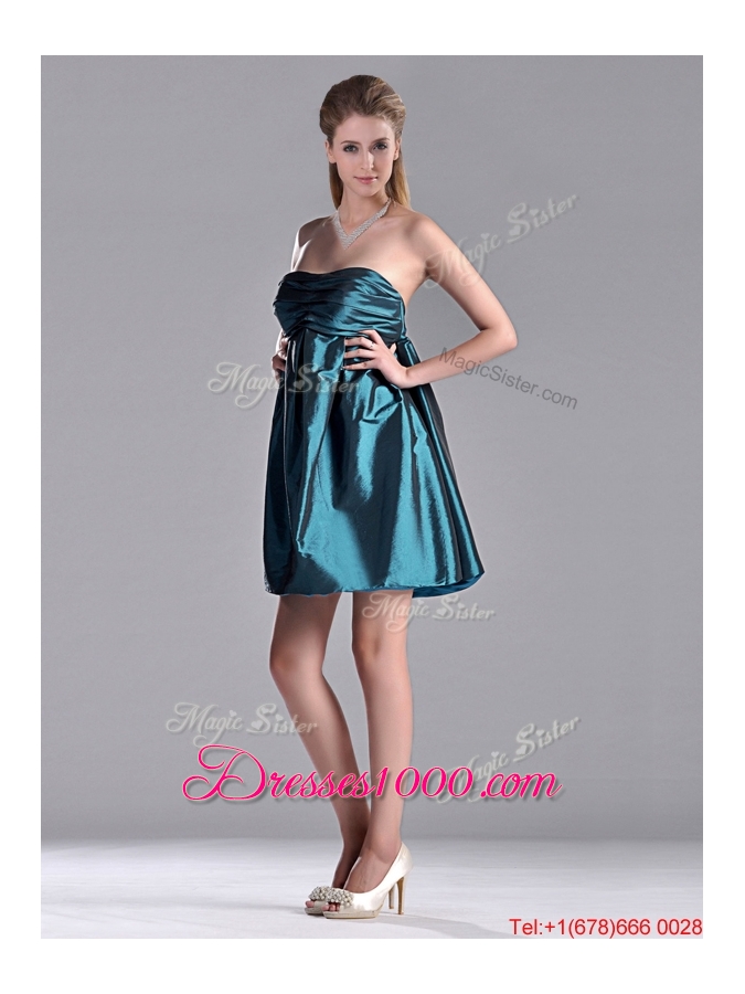 New Arrivals Strapless Ruched Taffeta Short Prom Dress in Teal