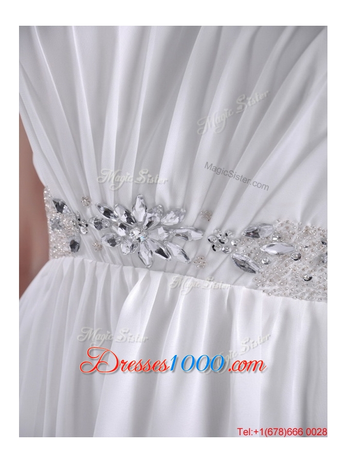 New Style Beaded Top and Waist White Dama Dress with Criss Cross