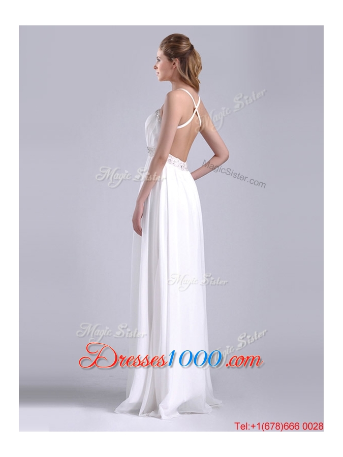 New Style Beaded Top and Waist White Dama Dress with Criss Cross