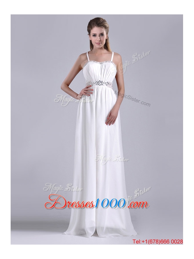 New Style Beaded Top and Waist White Dama Dress with Criss Cross