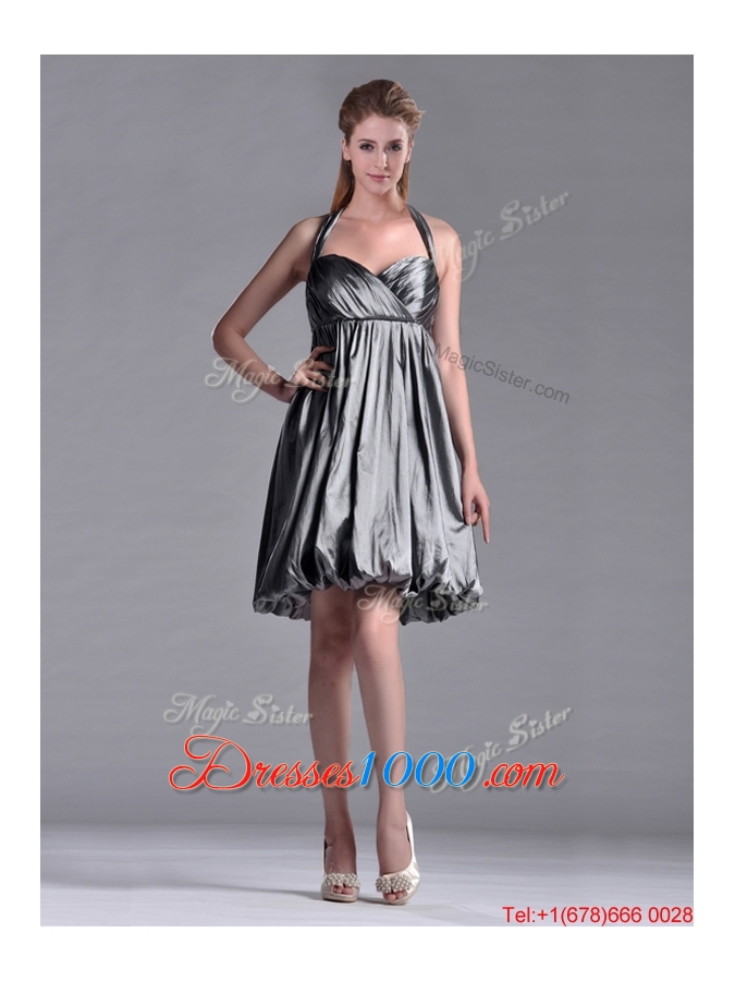 New Style Halter Top Taffeta Silver Dama Dress with Backless