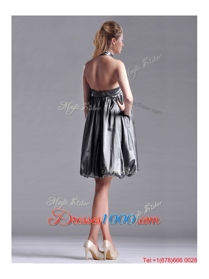 New Style Halter Top Taffeta Silver Dama Dress with Backless